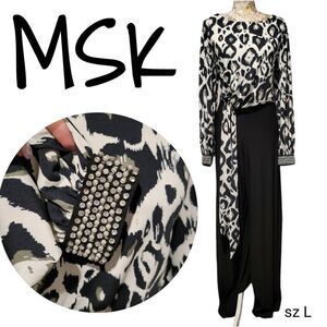 MSK Black & White Rhinestone Pearl Cuffs Pants Jumpsuit